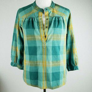 Patagonia 3/4 Sleeve Cotton Pullover Plaid Blouse